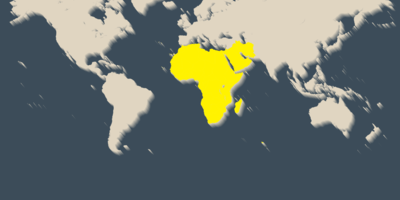Wereldkaart met Afrika en Midden-Oosten opgelicht